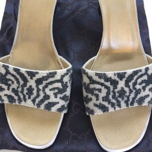 Vintage GUCCI -  Zebra Beaded Slide Mules/Sandals